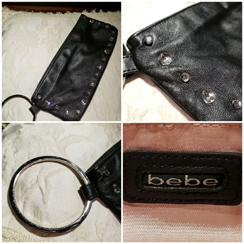 🖤 BeBe Black Supple Leather Wristlet Clutche-Mint